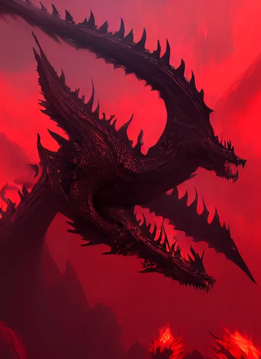 Image similar to black dragon with red demonic eyes on the red smoke background, photorealistic, ultra detailed, trending on artstation, concept art, octane render, unreal engine, by shinji aramaki, by christopher balaskas, by krenz cushart