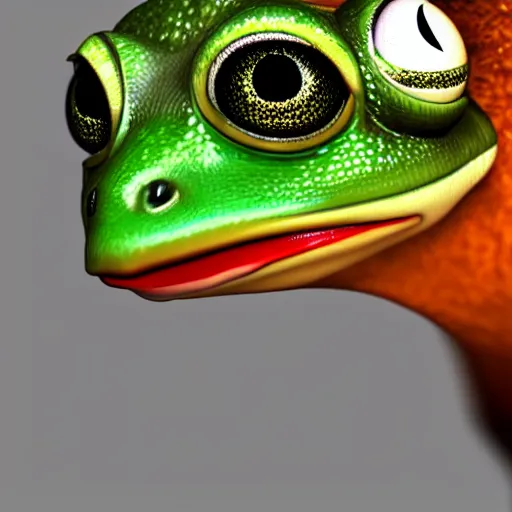 Image similar to cute pepe anthro green frog, cinematic key light ultra realistic, photorealistic, dramatic volumetric lighting award winning 8 k ray tracing