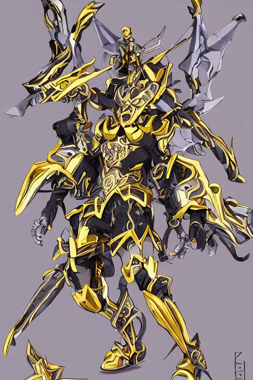 Image similar to a anime showing the new golden armor zodiac Knight by tatsuya Yoshikawa artist Rendering the frog constellation armor . full of details, by utsurowazaru mono and jet set radio , ,concept art, trending on artstation and cell shading