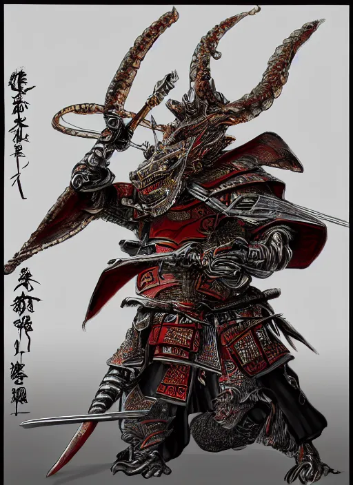 Image similar to A dragon inspired Japanese samurai armor, holding a katana, powerful, fire reflection, trending on artstation, dragon helmet, high dynamic range, hyper detailed