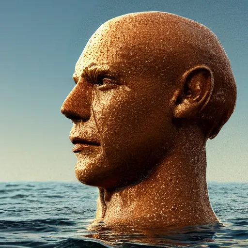 Prompt: a human head sculpture made out of water on the ocean water, cinematic, in the style of chad knight, long shot, hyper detailed, hyper realistic, ray tracing, 8 k resolution, sharp focus, realistic water, award winning