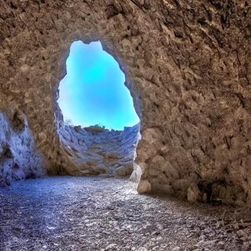 Image similar to a stone cave leading into a galaxy