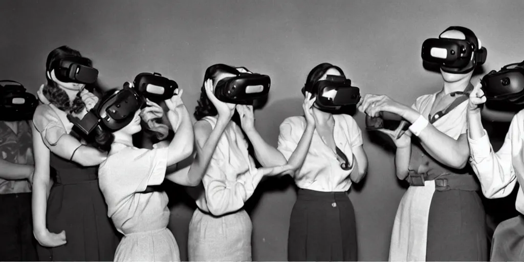 Image similar to people from the 1 9 5 0 s playing with virtual reality goggles