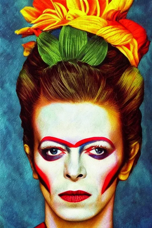 Prompt: David Bowie in Frida Kahlo style, high detail