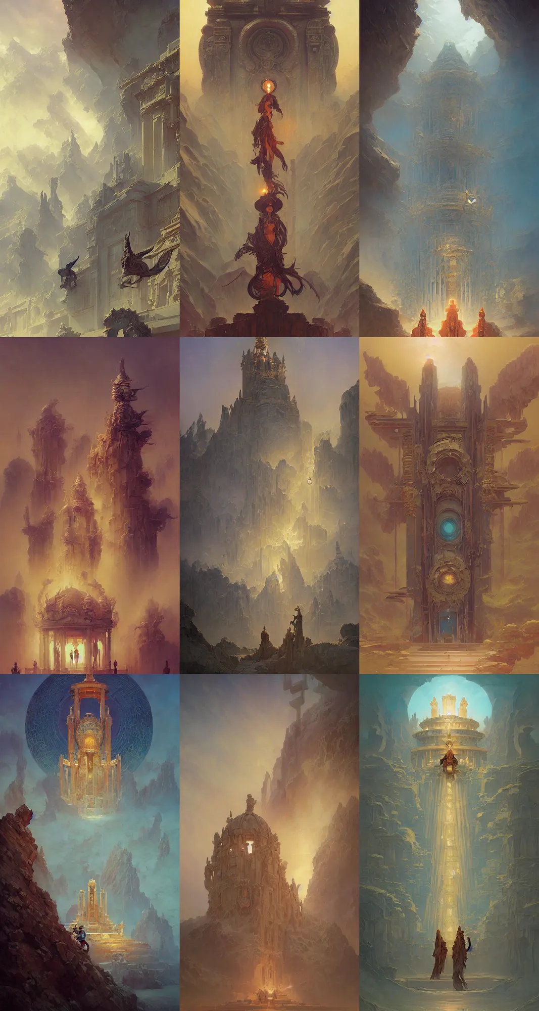 Prompt: temple of the sun, art nouveau architecture, fantasy, art by joseph leyendecker, peter mohrbacher, ivan aivazovsky, ruan jia, reza afshar, marc simonetti