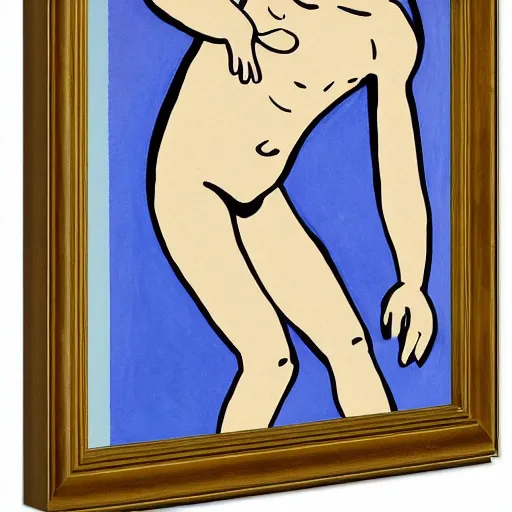 Prompt: mirrored image of a guy pointing a gut at his reflection. mirrored vertical. centered. by matisse.