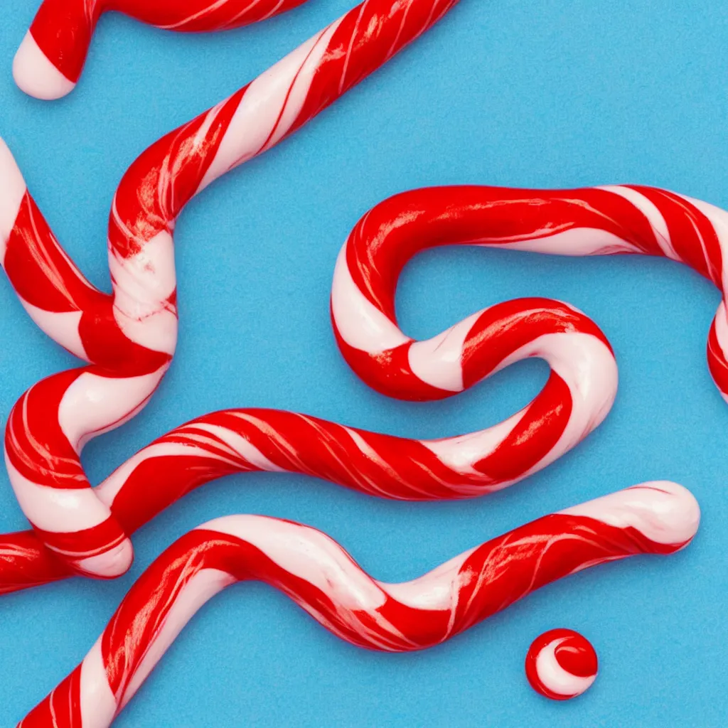 Image similar to close - up view of candy cane on light blue background, 8 k, high detail, photorealistic, proper shading