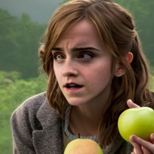 Prompt: Still of Emma Watson as Hermione Granger juggling three apples. Prisoner of Azkaban. During golden hour. Extremely detailed. Beautiful. 4K. Award winning.