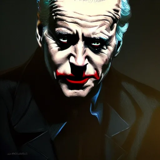 Image similar to joe biden as the joker, dramatic lighting, cinematic, establishing shot, extremly high detail, photorealistic, cinematic lighting, artstation, style by greg rutkowski