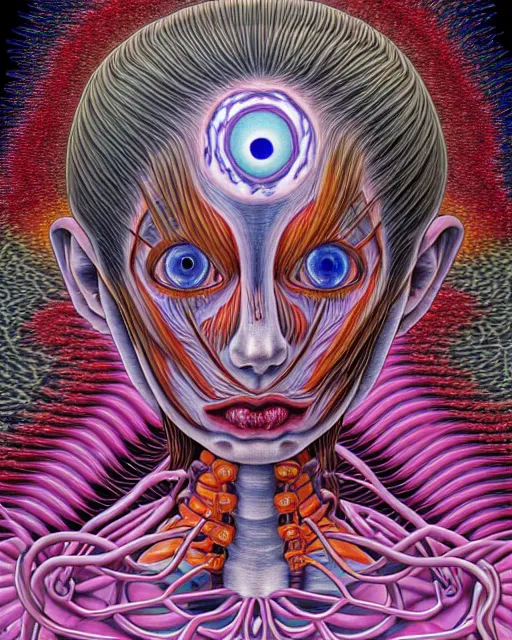 Image similar to human body breaking away, conjuring psychedelic image, part by shintaro kago, part by alex gray, ultra realistic, highly detailed, 8 k, trending on artstation, masterpiece, epic, symmetry