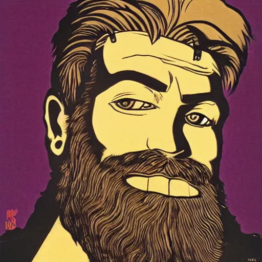 Image similar to bearded male warrior, art by Shepard Fairey and Maurice Sendak