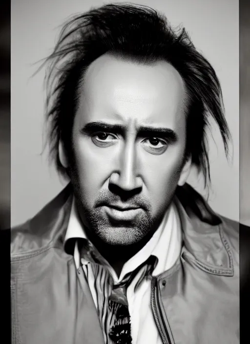 Prompt: portrait of beautiful nic cage at 3 0 by mario testino, headshot, detailed, award winning, sony a 7 r