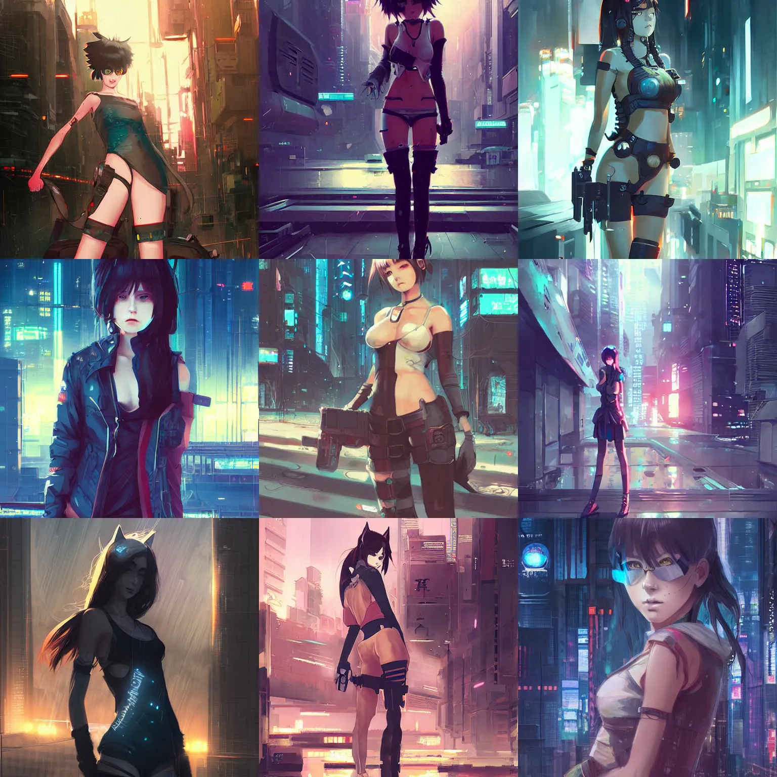 Cyberpunk cat girls! Generated in Stable Diffusion using Loopback