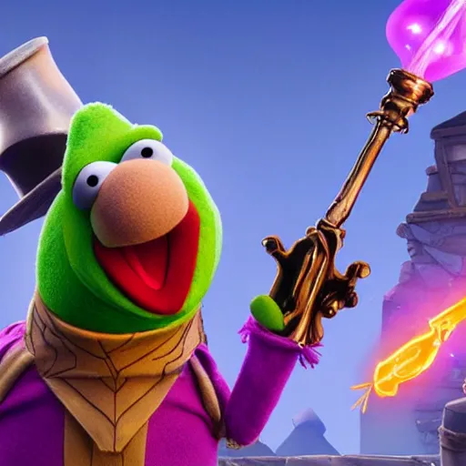 Image similar to bippadotta from the muppets as a wizard, in fortnite