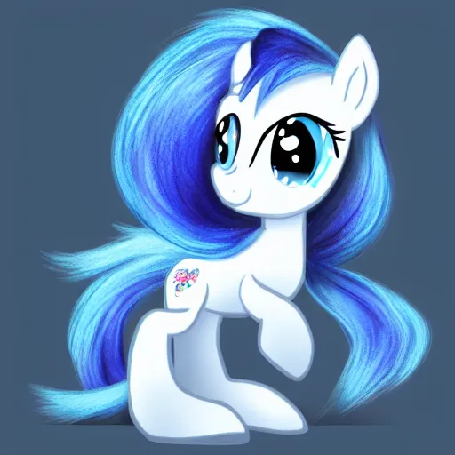 Prompt: computer art, a blue little pony with white hair, a super detailed picture by an gyeon, featured on deviantart, booru, superflat