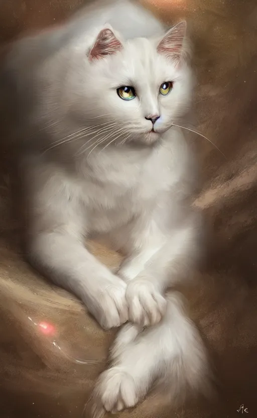 Image similar to a white cat with cosmos in its eyes, dynamic lighting, photorealistic fantasy concept art, trending on art station, stunning visuals, creative, cinematic, ultra detailed