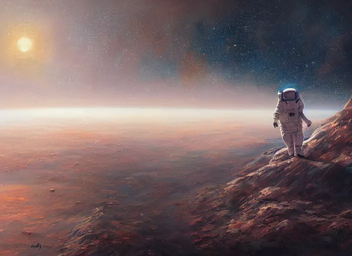 Image similar to astronaut lost in the space, concept art oil painting by Jama Jurabaev, extremely detailed, hard brush, artstation