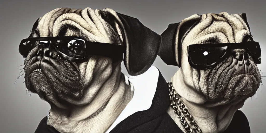 Image similar to snoop dogg as a pug, in the style of dog