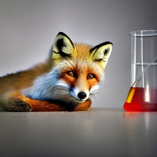 fox animals conducting chemistry experiments, award Stable Diffusion