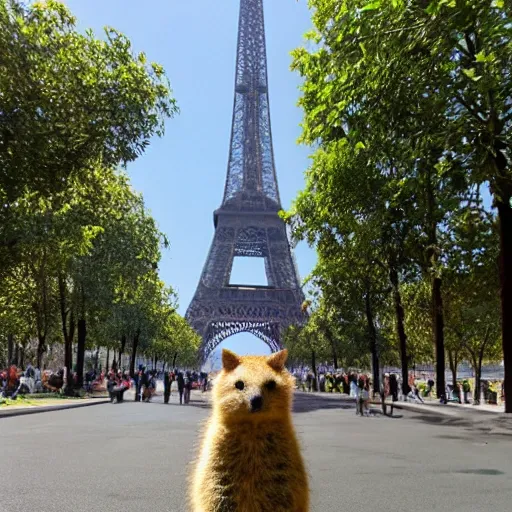 Prompt: a quokka in front of the eiffel tower, in the style of fanny brate