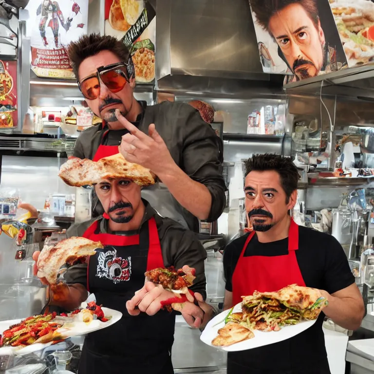 Prompt: Tony Stark as Kebab man, photograph