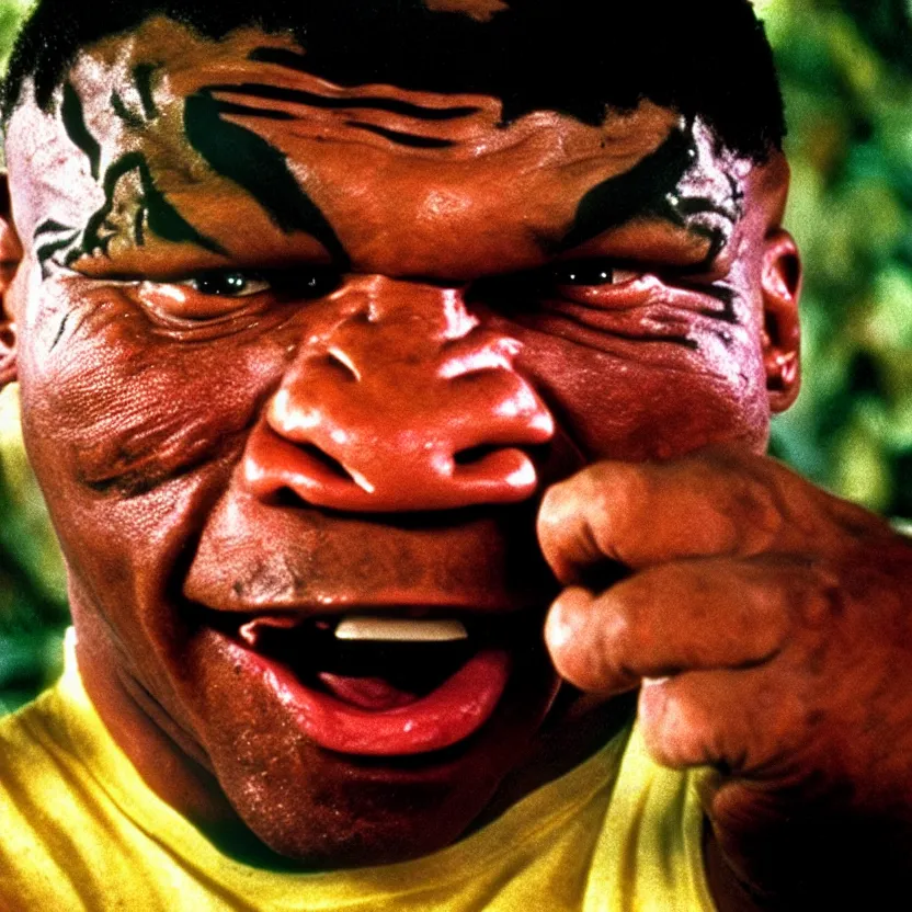 Prompt: mike tyson starring in the movie troll 2, movie still 8 k,