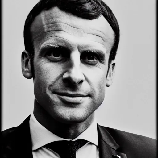 Prompt: Emmanuel Macron as a WW2 soldier, bruised, tired, vintage, grainy, black & white