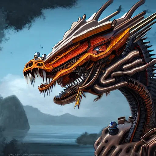 Prompt: a portrait of a mechanical dragon in a scenic environment by josh nizzi