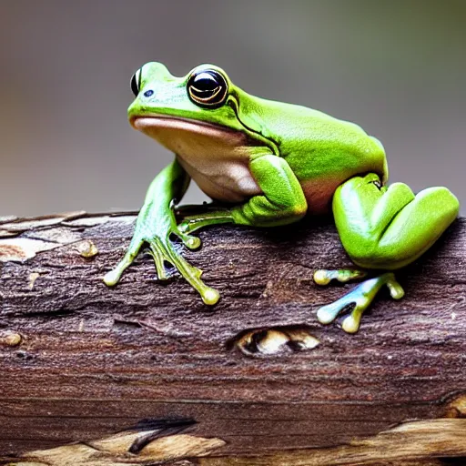 Prompt: Frog on a dog on a log, photography