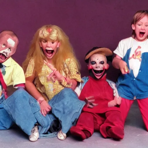 Prompt: A still from a disturbing live-action kids show from the 1990s