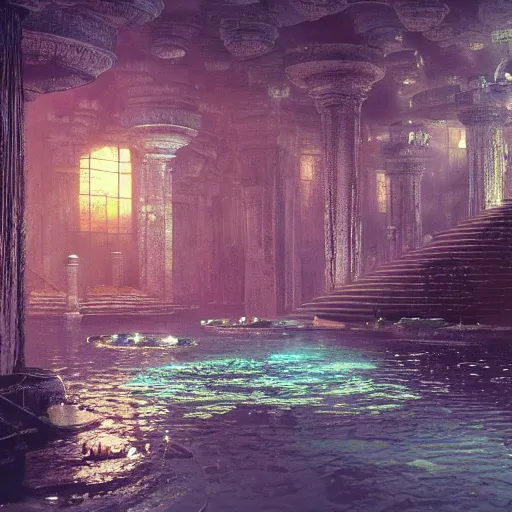 Prompt: the lost city of atlantis, octane render, john atkinson grimshaw