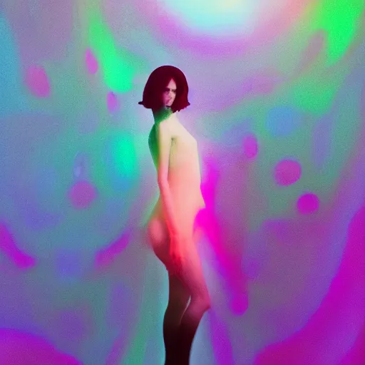 Image similar to long Shot of psychedelic Black widow standing in mysterious chromatic astral temple , stylish, lsd, soft, vsco, cinematic, artwork by WLOP