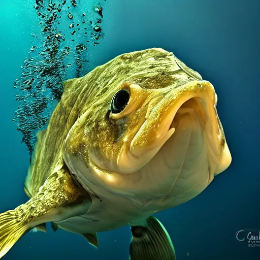 Image similar to incredibly detailed atlantic cod, very realistic, underwater, beautiful photo, award winning underwater photography, canon 5 d, 4 k,