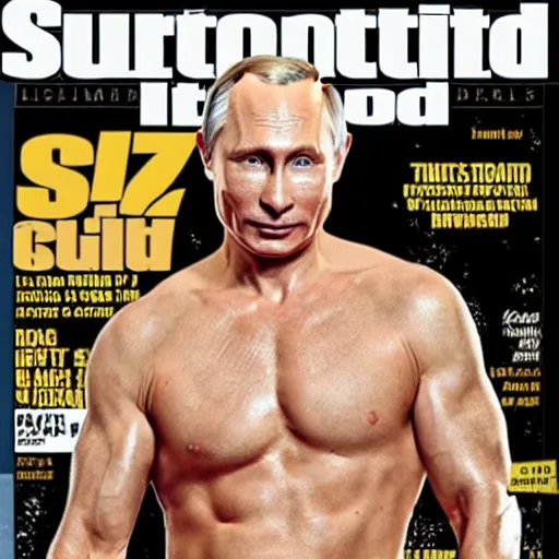 Image similar to vladimir putin on the cover of sports illustrated swimsuit edition, magazine cover, high definition