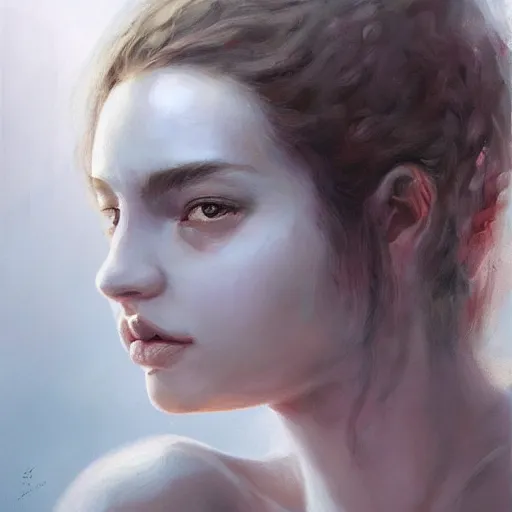 Prompt: detailed portrait of greek girl, spring light, painting by lise deharme