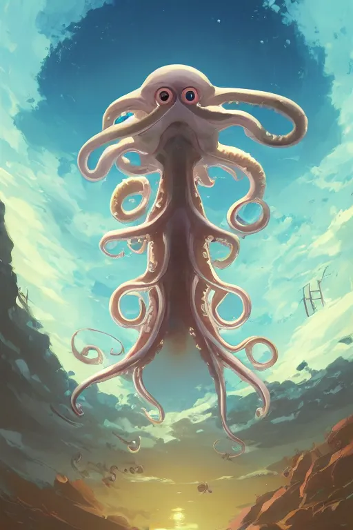 Prompt: holy cephalopod with a large single eye ascending into heaven behance hd artstation by jesper ejsing, by rhads, makoto shinkai and lois van baarle, ilya kuvshinov, rossdraws, celshade and by feng zhu and loish and laurie greasley, victo ngai, andreas rocha