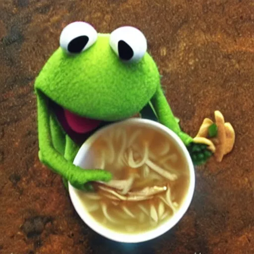 Image similar to muppets swimming in noodle soup