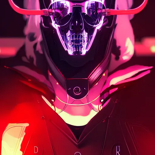 Image similar to a cyberpunk ram skull, by guweiz and wlop and ilya kuvshinov and artgerm and josan gonzalez, digital art