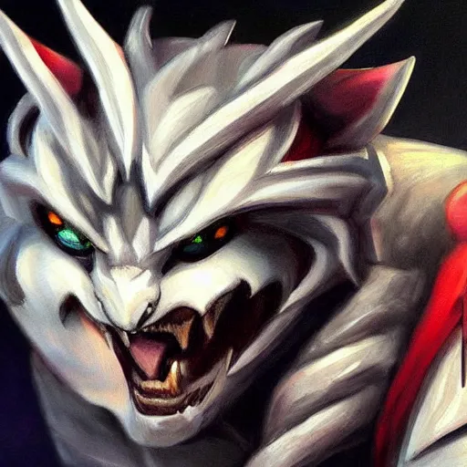 Image similar to a painting of rengar from league of legends