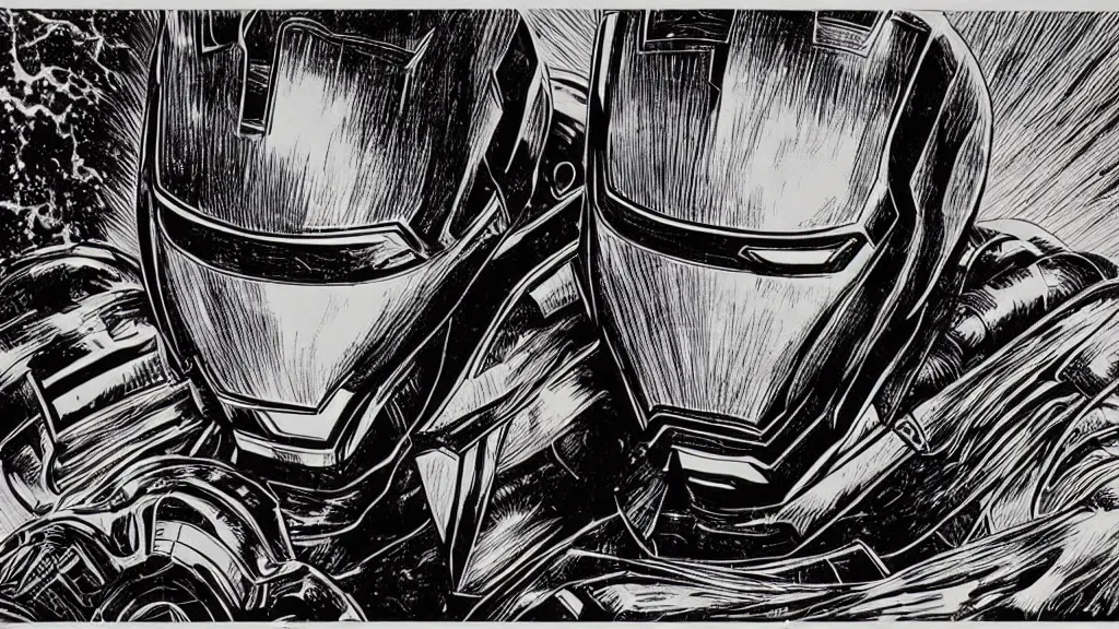 Prompt: a Scratchboard of ironman