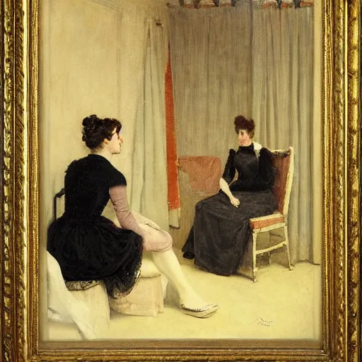 Prompt: theatre actress and factotum in the dressing rooms, by alfred stevens