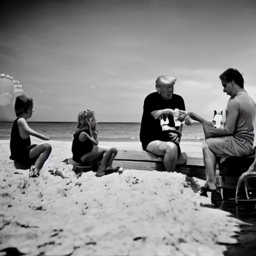 Image similar to Donald trump is having ice cream at the beach by sally mann