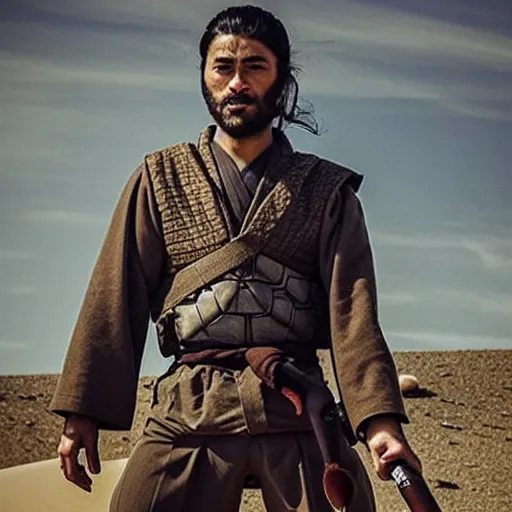 Image similar to handsome and strong! kurdish! samurai in a movie directed by christopher nolan, movie still frame, promotional image, imax 7 0 mm footage, perfect symmetrical facial features