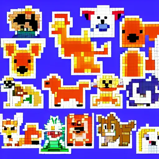 Prompt: dogs in the style ofPokémon sprite sheet 8-bit