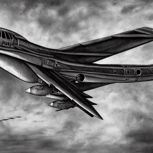 Prompt: illustration of a plane flying in the style of H. R. Giger, realistic painting, high definition, digital art, matte painting, very detailed, realistic