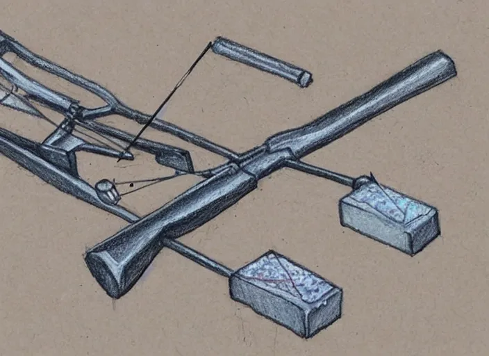 Prompt: a crossbow bolt made of salt in a case, sketch, coloured pencil, diagram