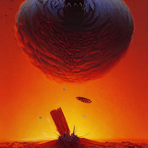 Image similar to A digital painting of a meteor containing an insect hive burning up in the atmosphere, Wayne Barlowe Greg Rutkowski