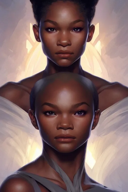 Image similar to symmetry!! intense fanart of 3 / 4 front pose of storm reid as nuha, protagonist, intricate, elegant, highly detailed, my rendition, digital painting, artstation, concept art, perfect, smooth, sharp focus, illustration, art by artgerm and greg rutkowski and alphonse mucha