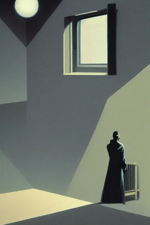 Image similar to nicholas cage put the television through her head edward hopper and james gilleard, zdzislaw beksisnski, higly detailed