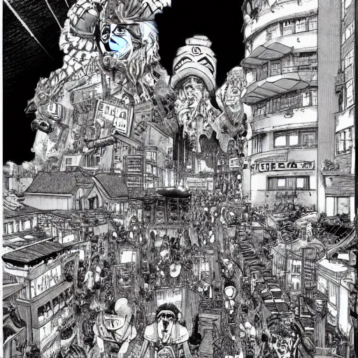 Image similar to [ large city ] ( by kim jung gi ) ( by george morikawa ) ( by kentaro miura ) ( by eiichiro oda )